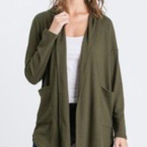 WAFFLE SOLID HOODED OPEN CARDIGAN